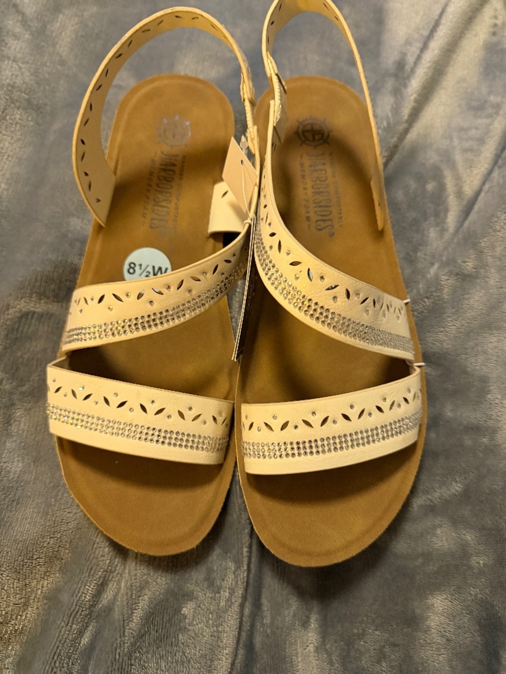 HarborSides Women's 8.5W White Rhinestone Slingback Wedge Sandals NWT